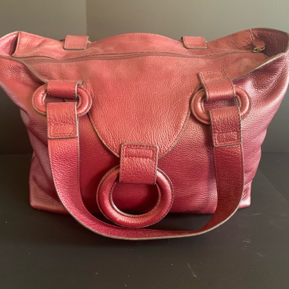 Sequoia Leather Tote with zipper - Bordeaux